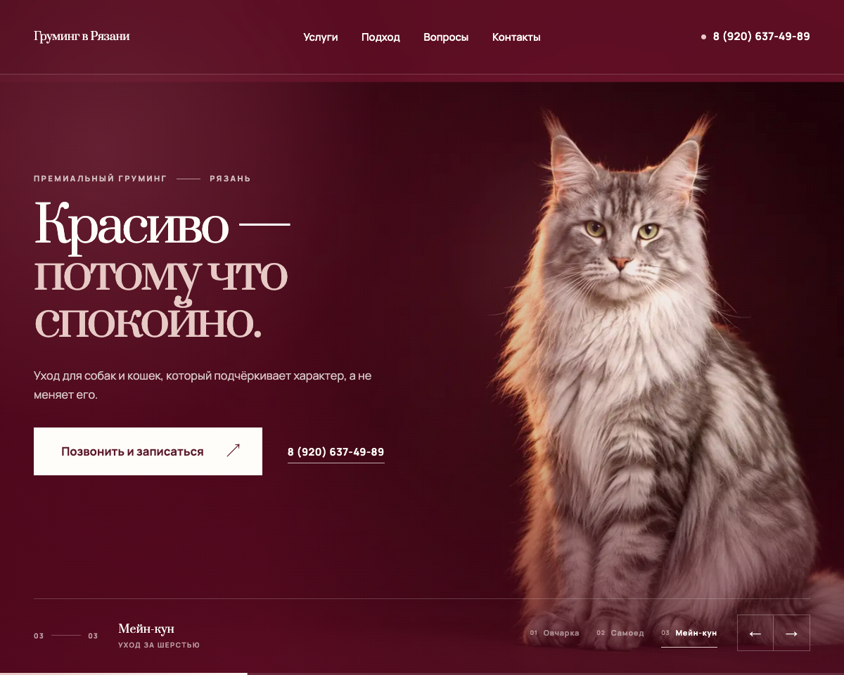 Фрагмент сайта грумера в Рязани